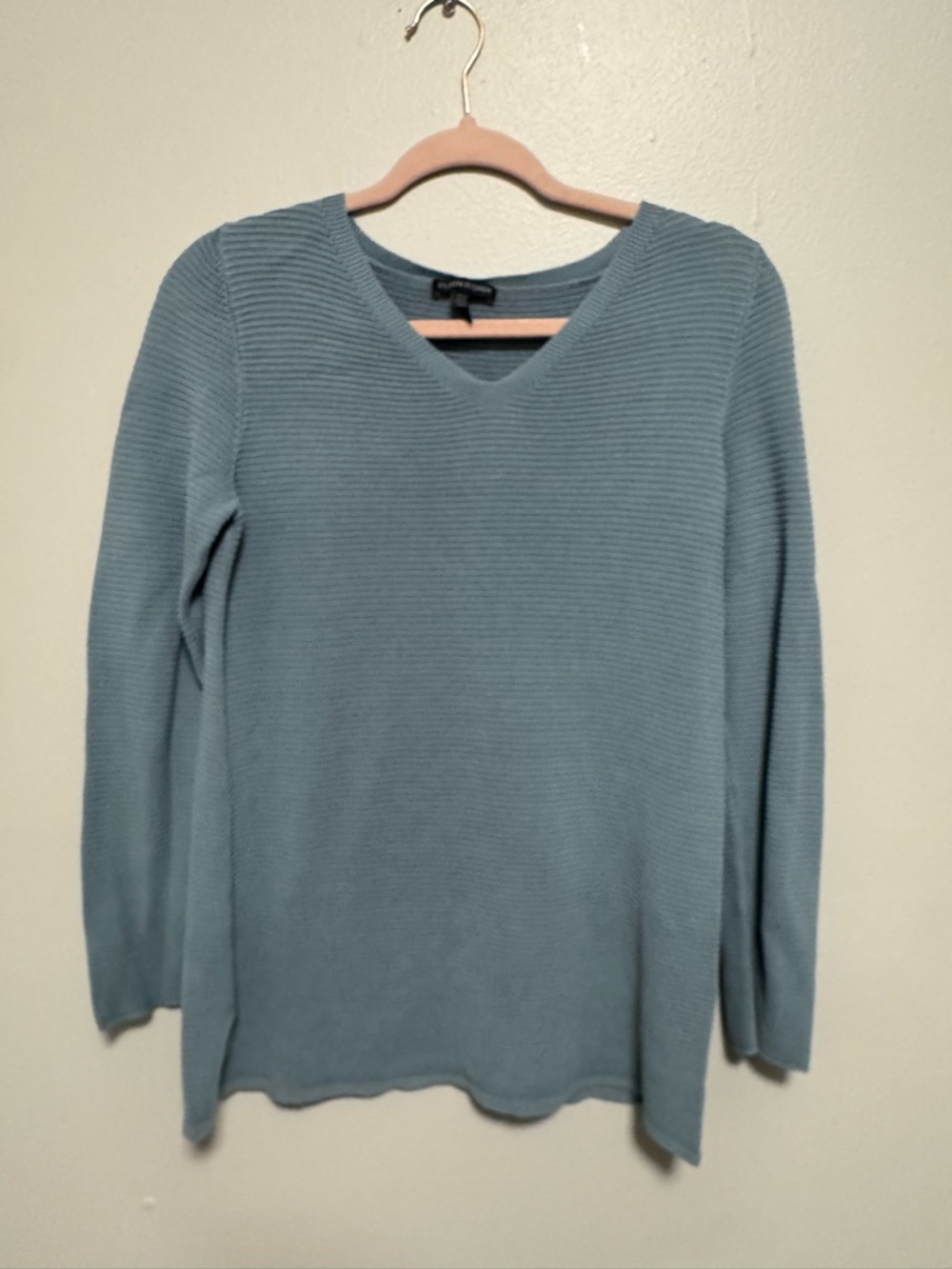 Eileen Fisher Dusty Blue Textured Lyocell Long Sleeve V-neck Sweater